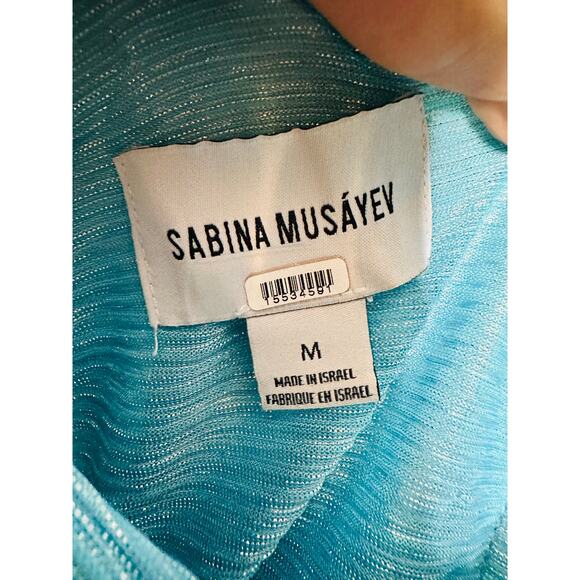 SABINA MUSAYEV Light Blue Metallic Corseted Back Keyhole Cutout Amandea Dress M - Picture 14 of 16